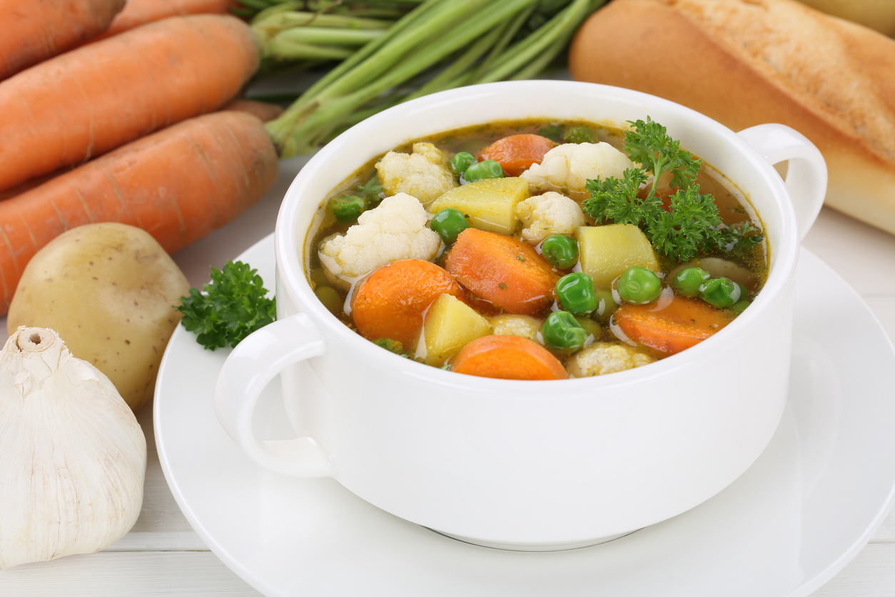 Vegetable soup meal with vegetables, potatoes, carrots