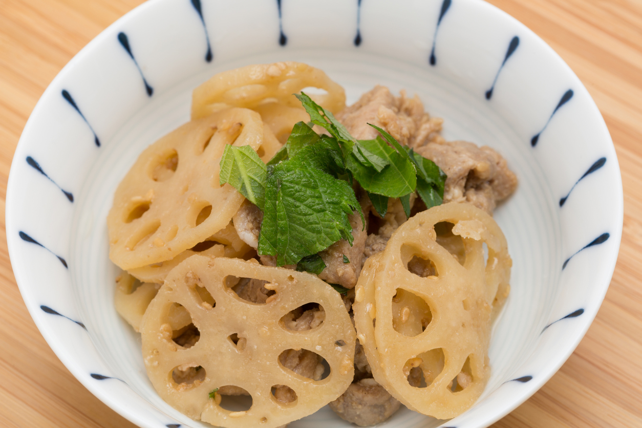 Simmered lotus root and pork